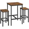 Vasagle Ensemble table de bar avec 2 tabourets effet bois marron rustique