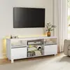 VASAGLE Meuble tv longueur 160 cm 2 portes effet bois blanc