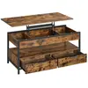 VASAGLE Table basse avec plateau relevable, Marron Rustique + Noir D’encre / 100L x (48-63) H cm
