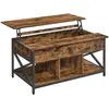 VASAGLE Table basse avec plateau relevable, Marron rustique + Noir