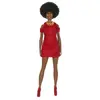 Mattel Barbie-Fashionistas 221-Poupée Avec Cheveux Noirs Et Robe Rouge