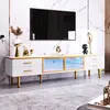 YOLEO Keepbuying - Meuble tv Moderne en Marbre,4 Pieds,Tiroirs Poignées Dorées,Portes en Verre Trempé Marron,Meuble tv Bas pr Salon,170x37x47.5cm