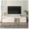 YOLEO Keepbuying - Meuble tv Moderne Blanc avec led - Étagères en Verre 3 Portes, Meuble Rangement Buffet Salon Brillant - 180x35x45cm