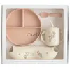 Mushie Coffret repas en silicone Pink Flowers (4 pièces)