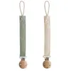 Mushie Lot de 2 attaches-sucettes en lin Olive-Sand