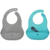 BBLUV Ensemble 2 bavoirs et cuillère en silicone Pöket aqua et grey