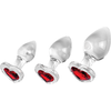 Lot de 3 Plugs Bijou en verre HEART GEM Rouge 