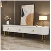 Meuble tv led 174 x 35 x 41cm,Commode tv élégante avec 3 Tiroirs,Coins incurvés,Pieds dorés,Design Élégant,Blanc