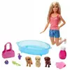 Barbie Blonde Et Ensemble De 3 Chiots. Baignoire Et Accessoires