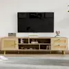 NECHE Meuble TV Porte en Rotin 160 cm,Commode bas Pour téléviseur 70" ...