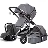 LUXCAR Poussette Bébé Combinée Trio Pack 3 en 1 Gris Chassis Haut a Absorption de Chocs Pliable Siege Auto Réversible Roues Increvables