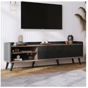 STILVORA Modfu - Meuble tv 160x40x58cm avec 2 tiroirs et 2 portes coul... pas cher