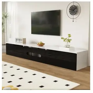 STILVORA Meuble tv mural 180 cm, Meuble tv noir et blanc brillant, ave... pas cher