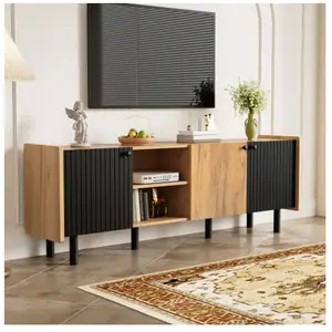 MODFU Wishdor - Meuble tv 160 cm avec 3 portes, 2 compartiments, noir pas cher