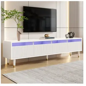 OKWISH Meuble TV blanc avec 4 tiroirs et gestion de câbles soignée, 17... pas cher