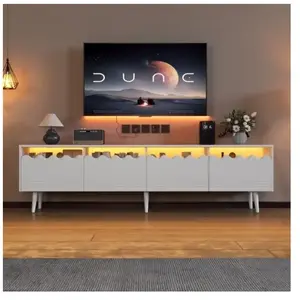 REDOM Meuble TV blanc avec 2 tiroirs et 2 armoires, 176x38x45 cm pas cher