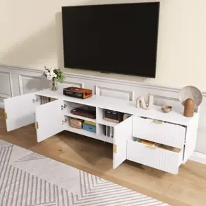 BEAOK Buffet de salon, buffet en blanc et bois, sans poignée, avec led... pas cher