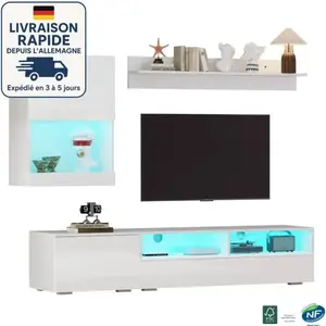 BEAOK Buffet de salon, buffet noir et bois avec 3 portes, 1 tiroir rég... pas cher