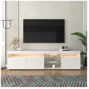 KoDise Table basse rectangulaire blanche - avec éclairage LED et 2 tir... pas cher