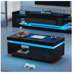 REDOM Ensemble de meuble tv 181 cm noir brillant avec lumières led et ... pas cher