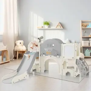 OKWISH Modfu - Toboggan pour enfants avec panier de basket et télescope, escaladable, pehd, gris pas cher