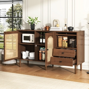 AIORBER Commodes,avec portes en rotin, sideboard, étagères réglables,f... pas cher