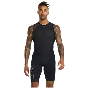 Combinaison de triathlon 2XU Light Speed Front Zip sans manches noir jaune doré - SVendu parendurance-store
