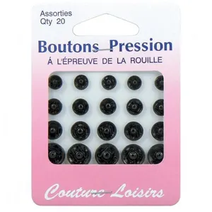 Boutons pression tailles assorties noirs X 20 - Distrifil 99 Noir - 99...