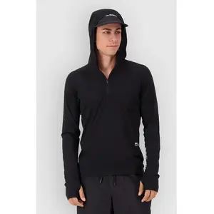 Mons Royale - Temple Merino Long Sleeve Hood - Polaire en laine mérinos homme Black - M pas cher