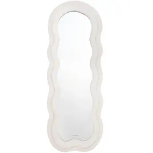 FLAMINGUEO Grand Miroir Mural Asymétrique Teddy 160x60x4 cm Beige pas cher