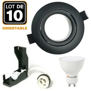 EUROPALAMP 10 Spots encastrables orientables Noir Matt avec GU10 LED de 5W eqv. 40W Blanc Froid 6000K