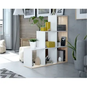 ABITARE Bibliothèque décorative 108x28x110 cm blanc mat et chêne canadien avec six étagères - Lier pas cher