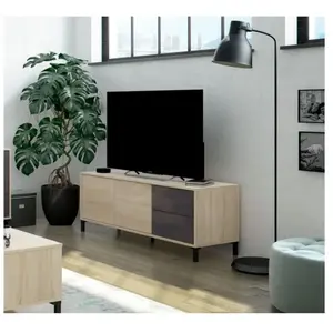 ABITARE Meuble tv 130x41x47 cm oxyde et chêne canadien avec deux portes et deux tiroirs - Mineo pas cher