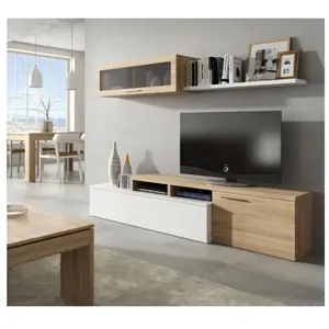 CAESAROO Abitare - Mur équipé porte Tv 200 cm blanc brillant et chêne canadien - Gand pas cher