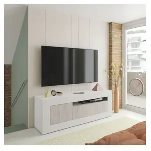 ABITARE Meuble tv 139x42x53 cm blanc mat et blanc antique avec deux portes et une étagère - Milano pas cher