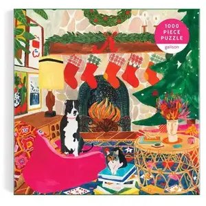 Galison Fireside Friends 1000 Piece Puzzle in Square Box