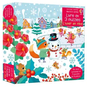 Usborne L'hiver en fête - Mon petit coffret Livre et 3 puzzles pas cher