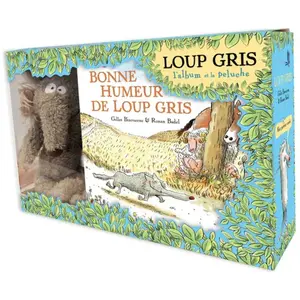 Coffret peluche et livre Loup gris pas cher