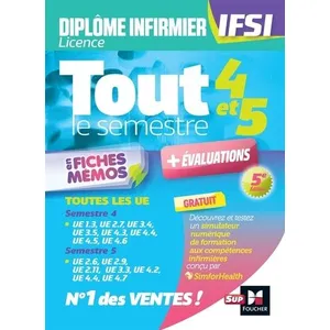 Comparateur de prix : Sup Foucher Diplôme infirmier licence IFSI, tout le semestre 4 et 5 en fiches mémos : toutes les UE