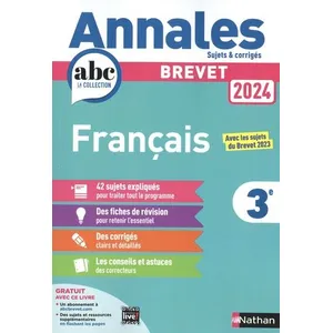 Comparateur de prix : Nathan Annales Brevet Français 2024 - Corrigé: Sujets & corrigés