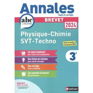 Comparateur de prix : Nathan Annales Brevet Physique Chimie - SVT - Techno 2024 - Corrigé (Broché)