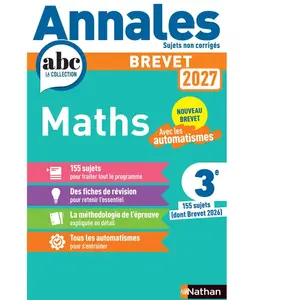 Nathan Maths 3e : nouveau brevet 2027 : sujets non corrigés pas cher