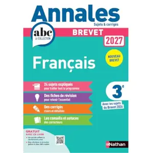 Nathan Annales brevet français 2027 - corrigé pas cher