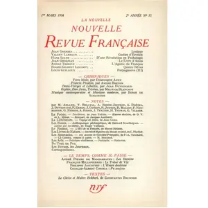 La Nouvelle Revue Française N° 15, Mars 1954Vendu parcultura-librairie