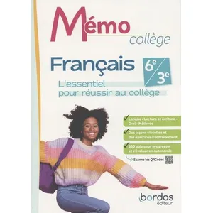 Bordas Editions Mémo Collège - Français - 2023 - Cahier - élève