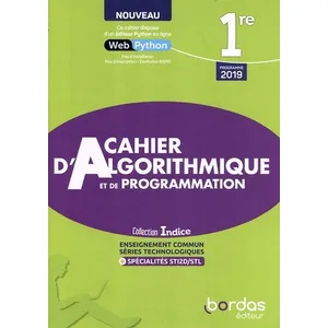 Bordas Indice Maths 1ère voie Technologique 2022 Cahier d'algorithmiqu... pas cher