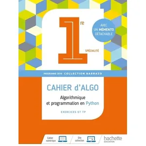 ISBN Hachette Education Barbazo algo 1ère - Cahier d'exercices pas cher