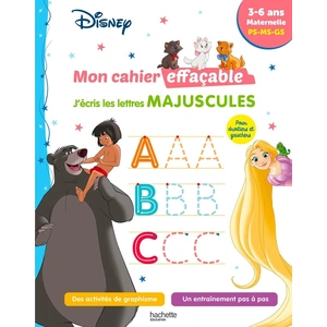 Comparateur de prix : Hachette Education Disney - Mon cahier effaçable - J'écris les lettres majuscules (3-6 ans)