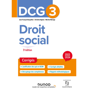Comparateur de prix : Dunod DCG 3 - Droit social - Corrigés 2023-2024 broché