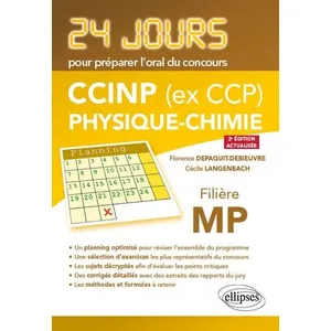 Comparateur de prix : Ellipses CCINP (ex CCP), physique chimie, filière MP : 24 jours pour préparer l'oral du concours
